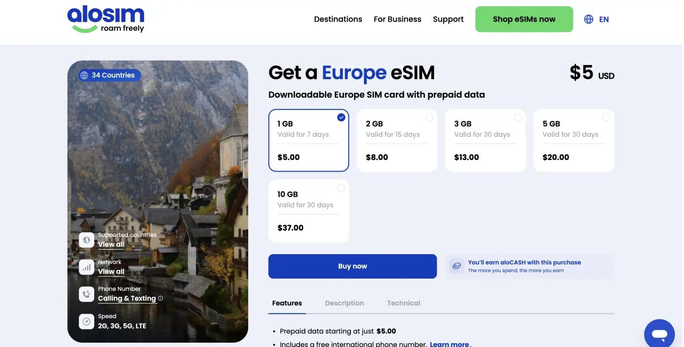 aloSIM aloSIM Europe eSIM — productfoto